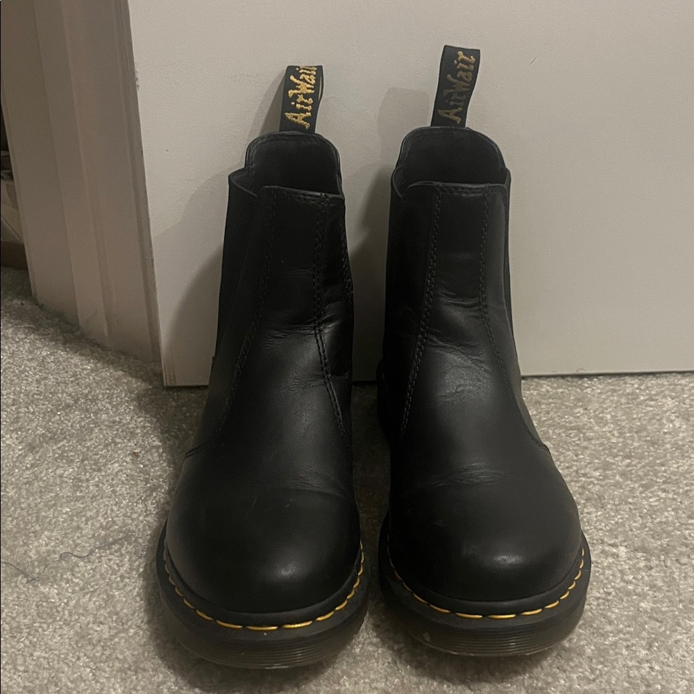 Dr. Martens Black Ankle Boots with Yellow Stitching